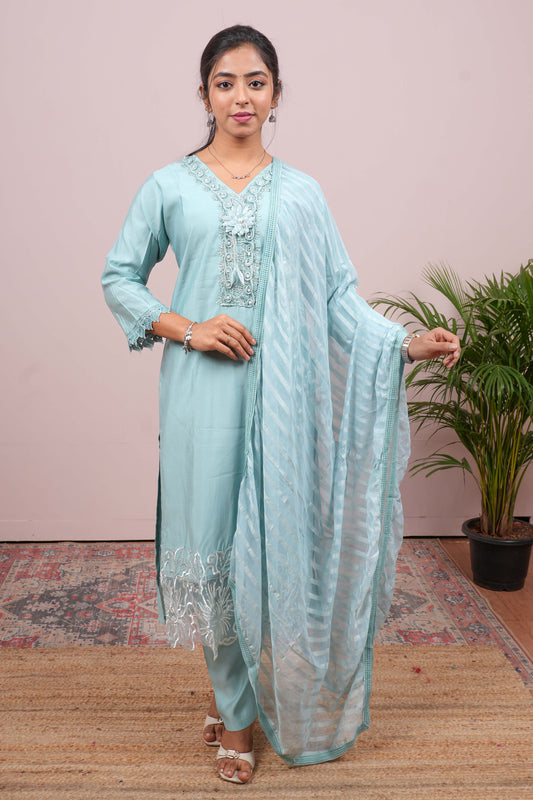 Blue floral embroidered salwar suit set