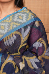 Blue floral print pallu chanderi saree