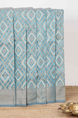 Blue geometric diamond design Kota cotton saree