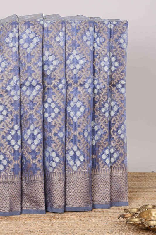 Blue geometric zari weaving Kota cotton saree