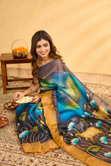 Blue green tussar silk saree
