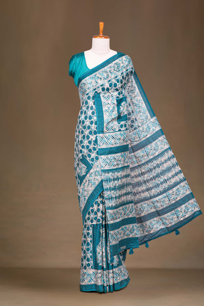 Blue handwoven linen saree