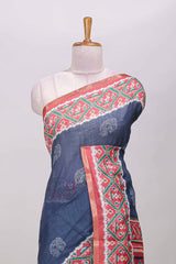  Blue ikkat style border saree