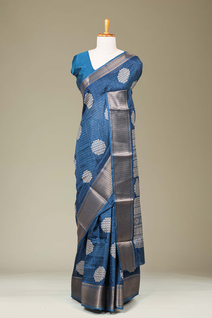 Blue jacquard border dupion silk saree