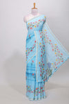 Blue linen cotton floral saree