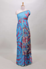 Blue linen cotton saree
