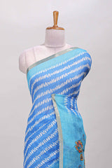 Blue linen saree with self zari border