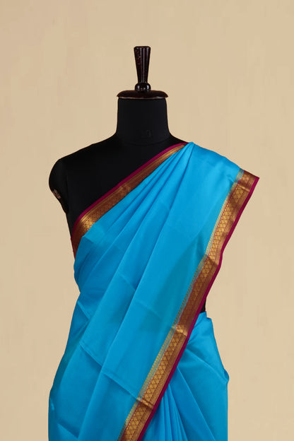 Blue maroon border silk