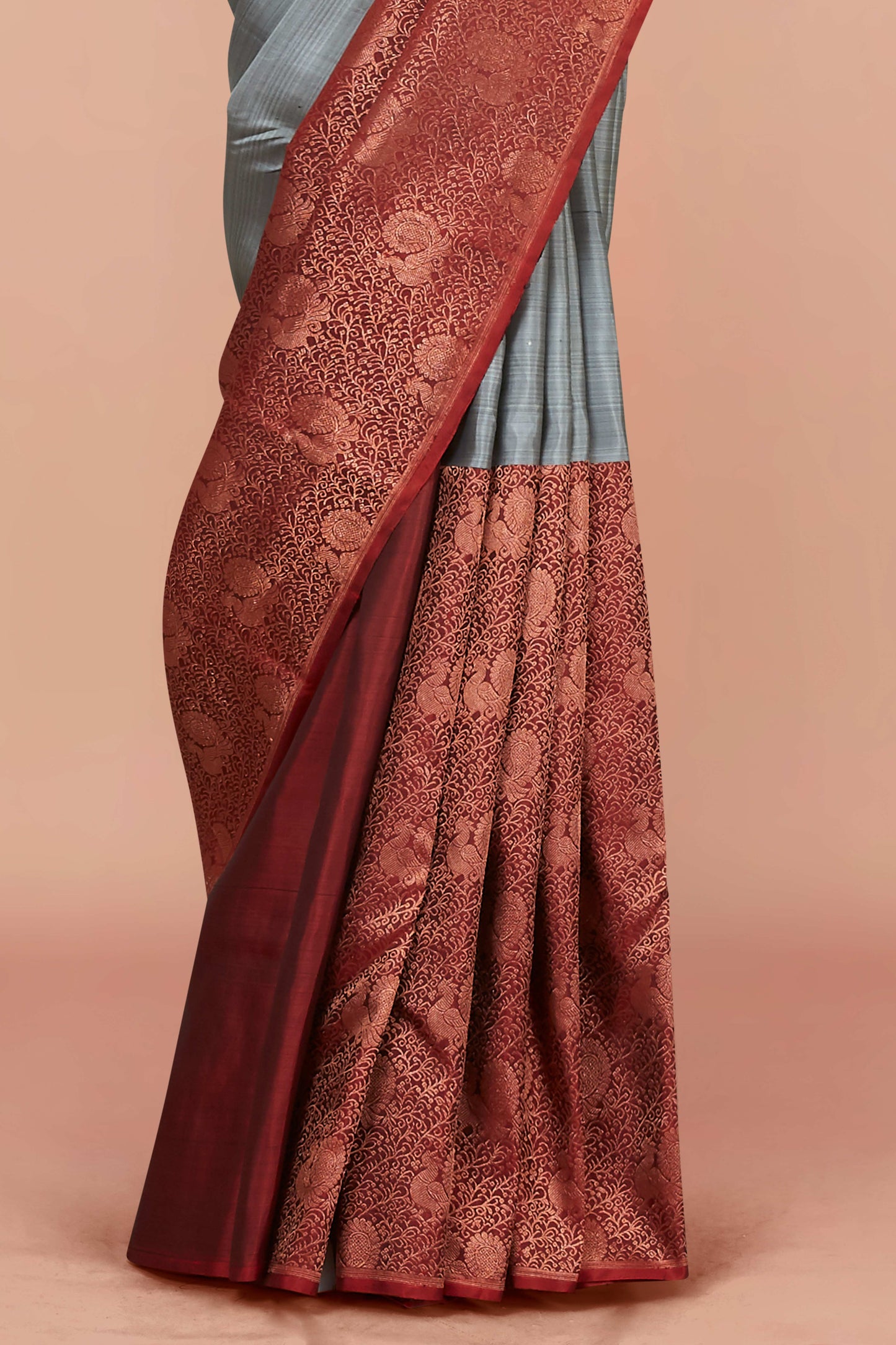 Blue maroon bordered silk saree
