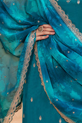 Blue moga silk embroidery suit
