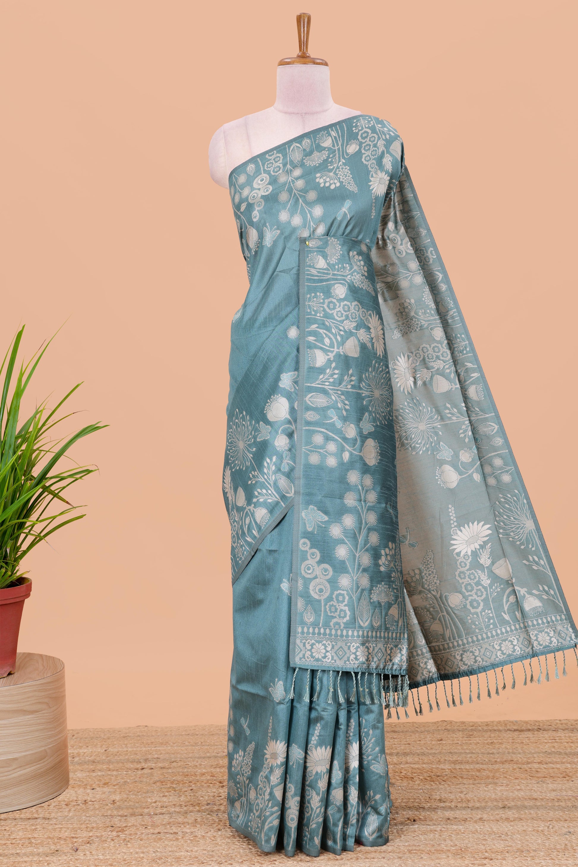 Blue munga cotton saree