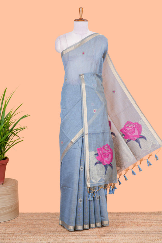 Blue munga cotton saree design