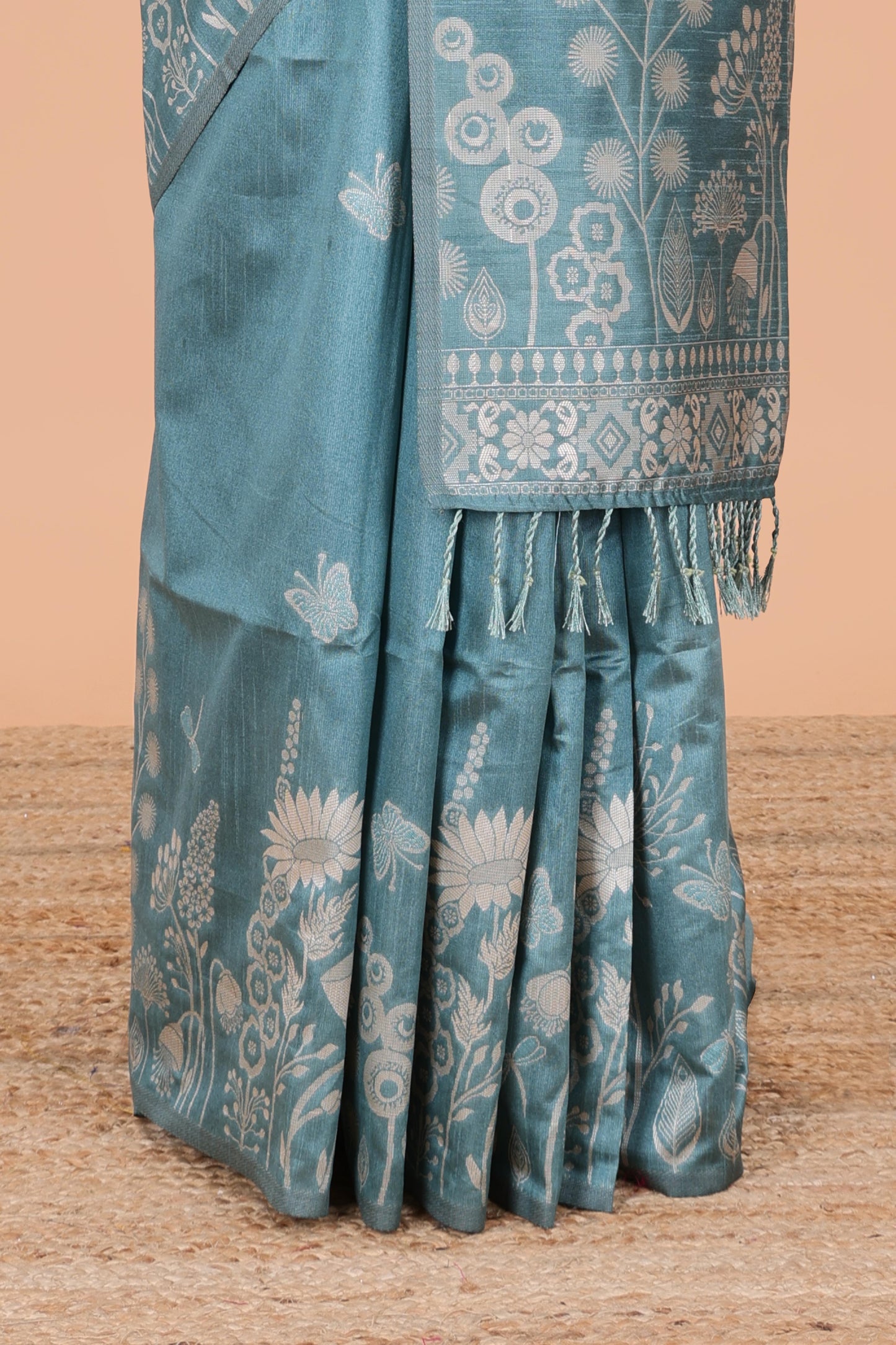 Blue munga saree with woven pallu
