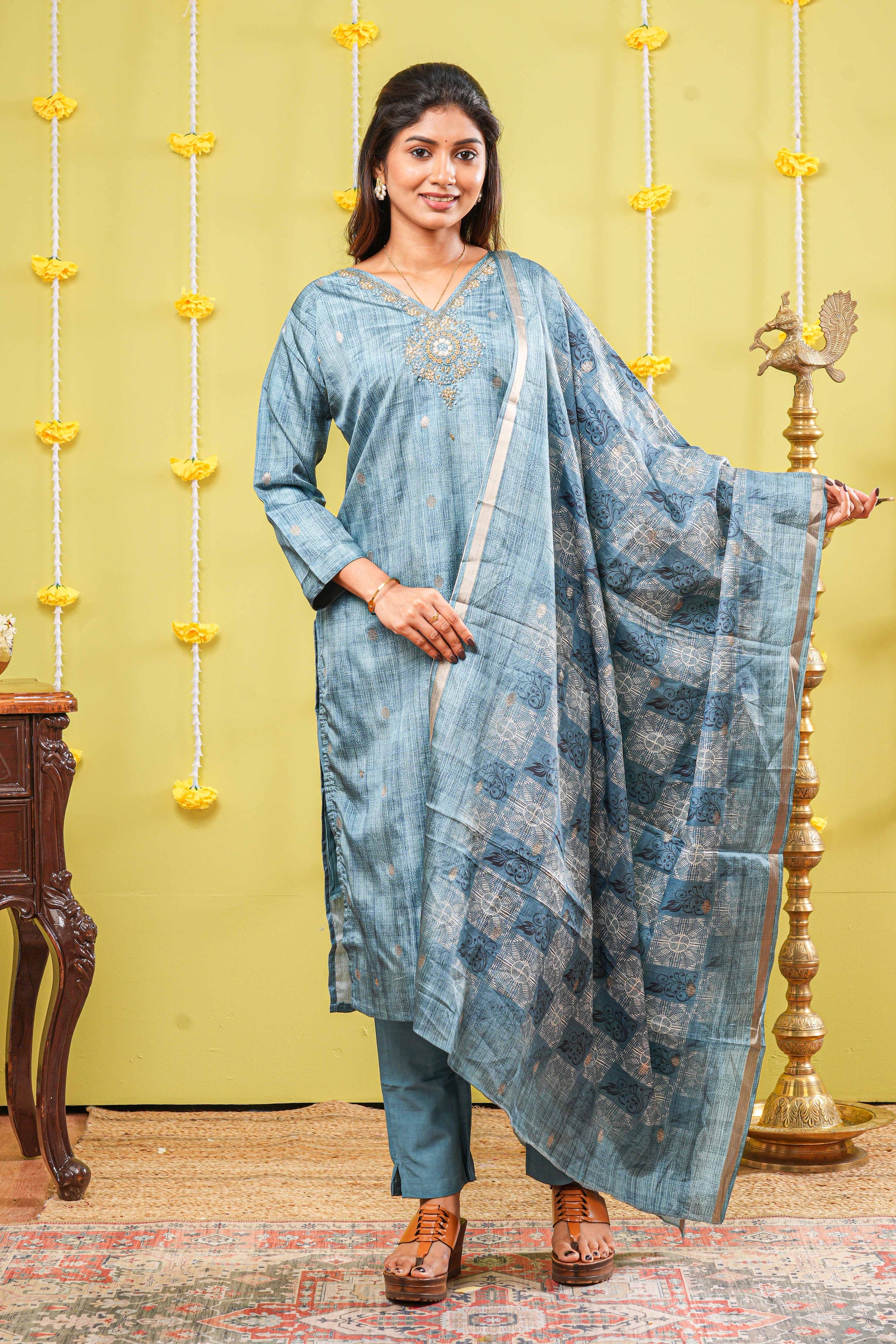 Blue neckline design salwar suit