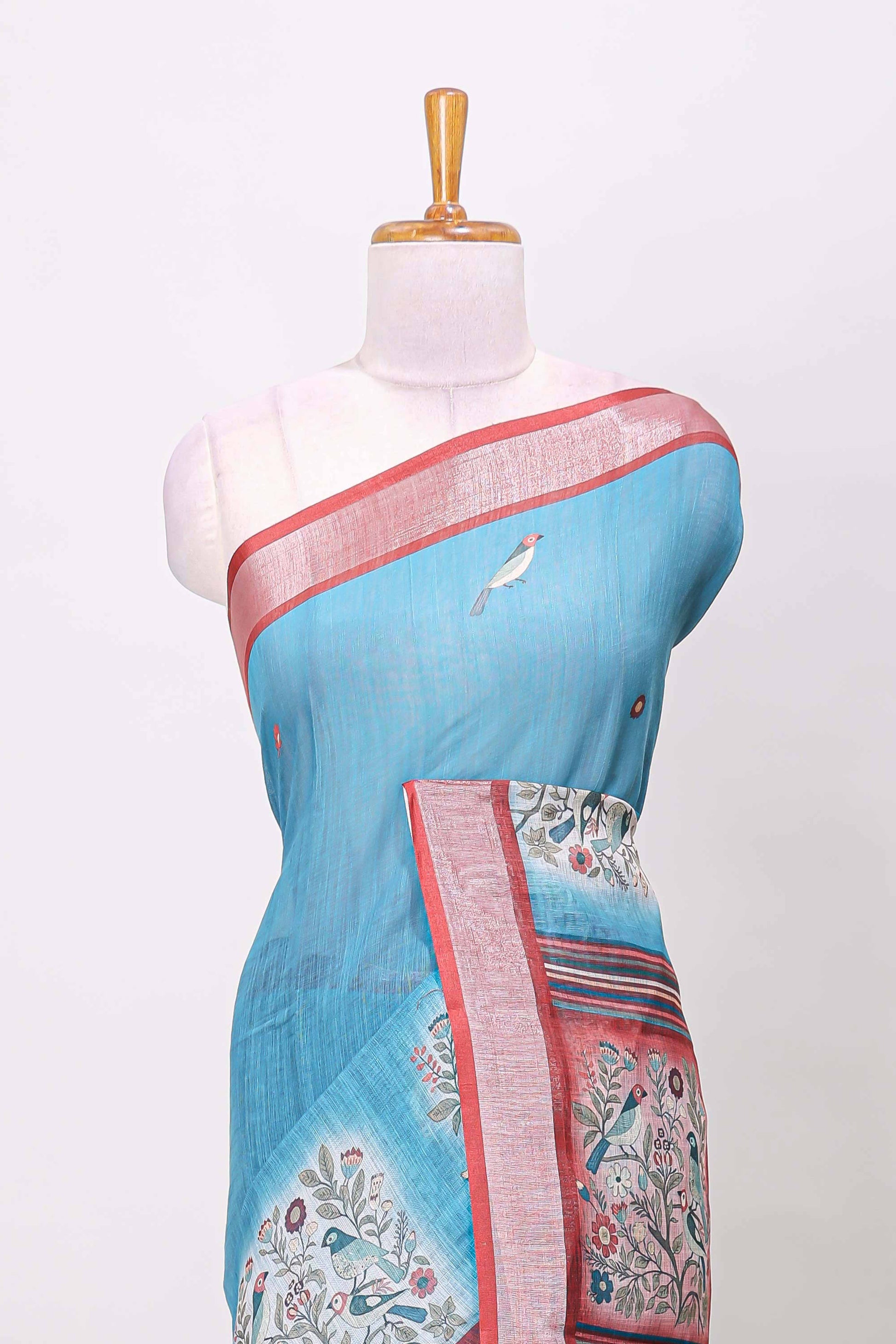 Blue occasion linen saree