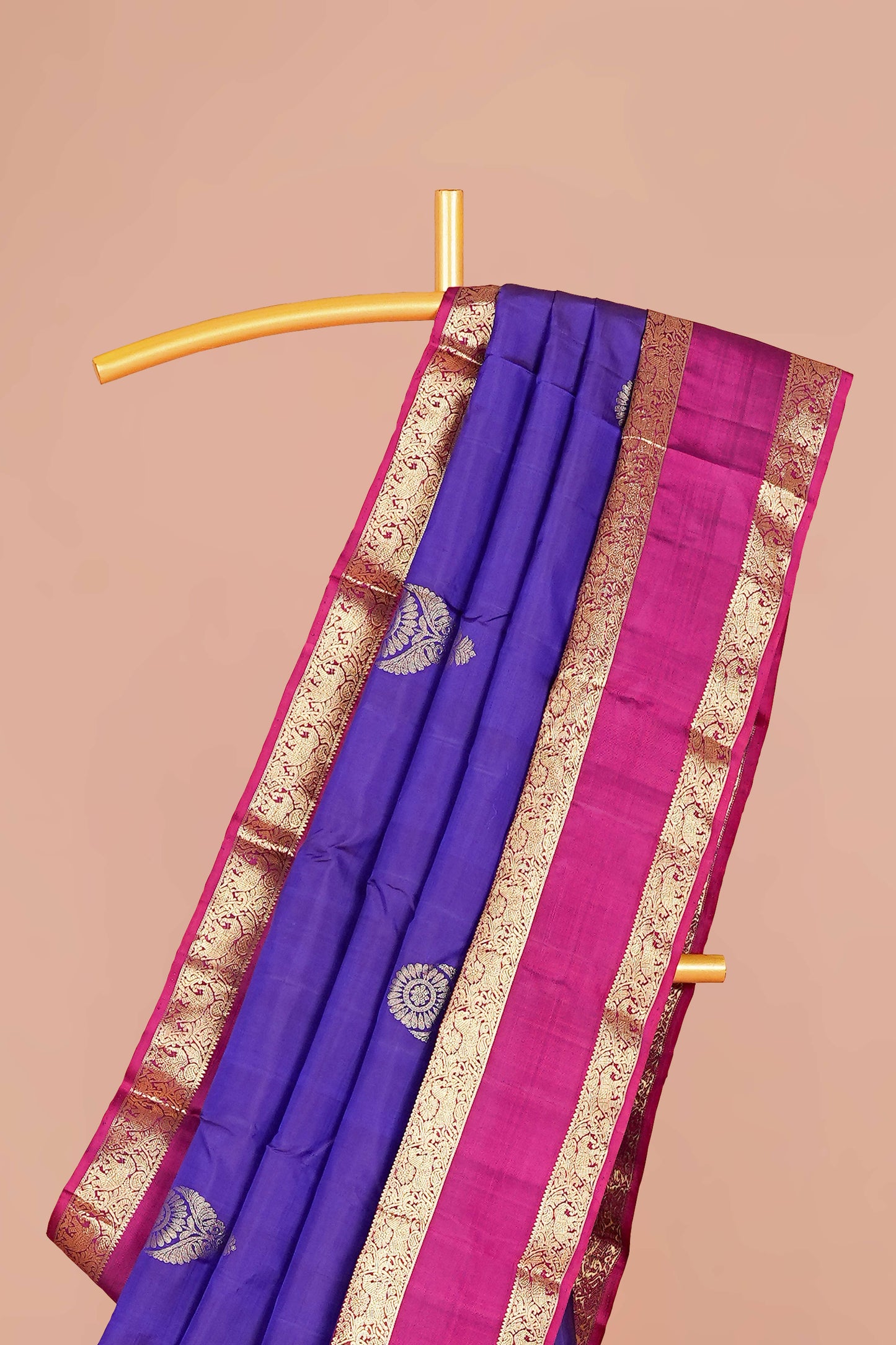 Blue pink border silk saree