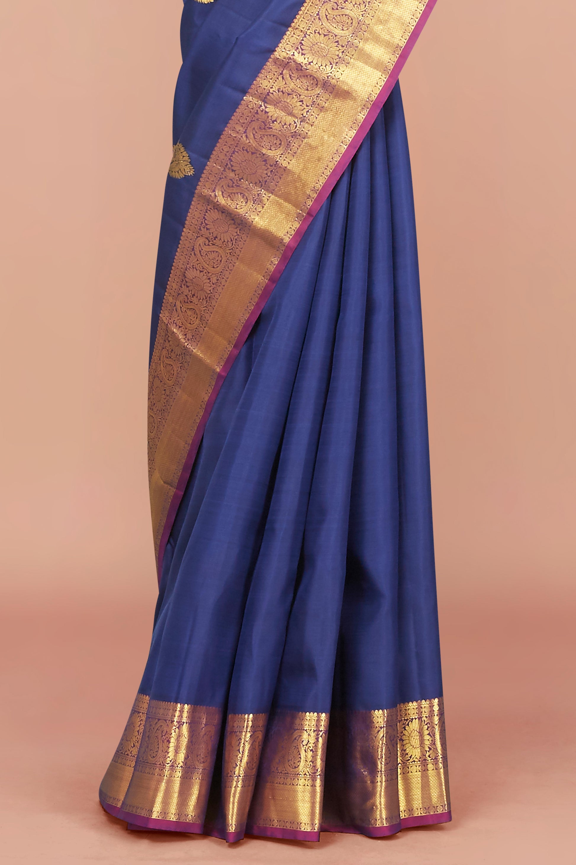 Blue pink border silks saree

