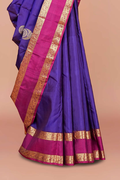 Blue pink bordered silk saree