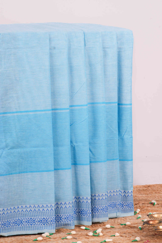 Blue plain weave Chirala cotton saree