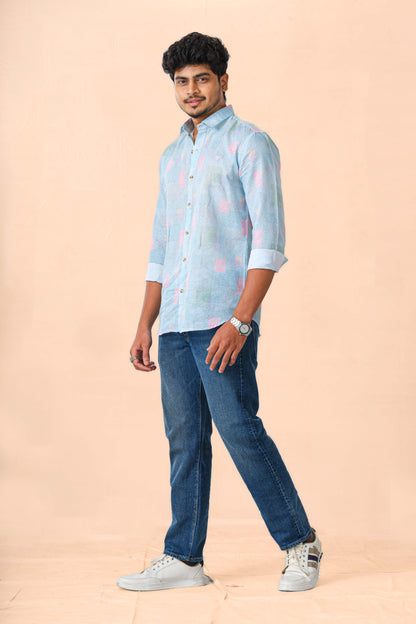 Blue printed casual shirt
