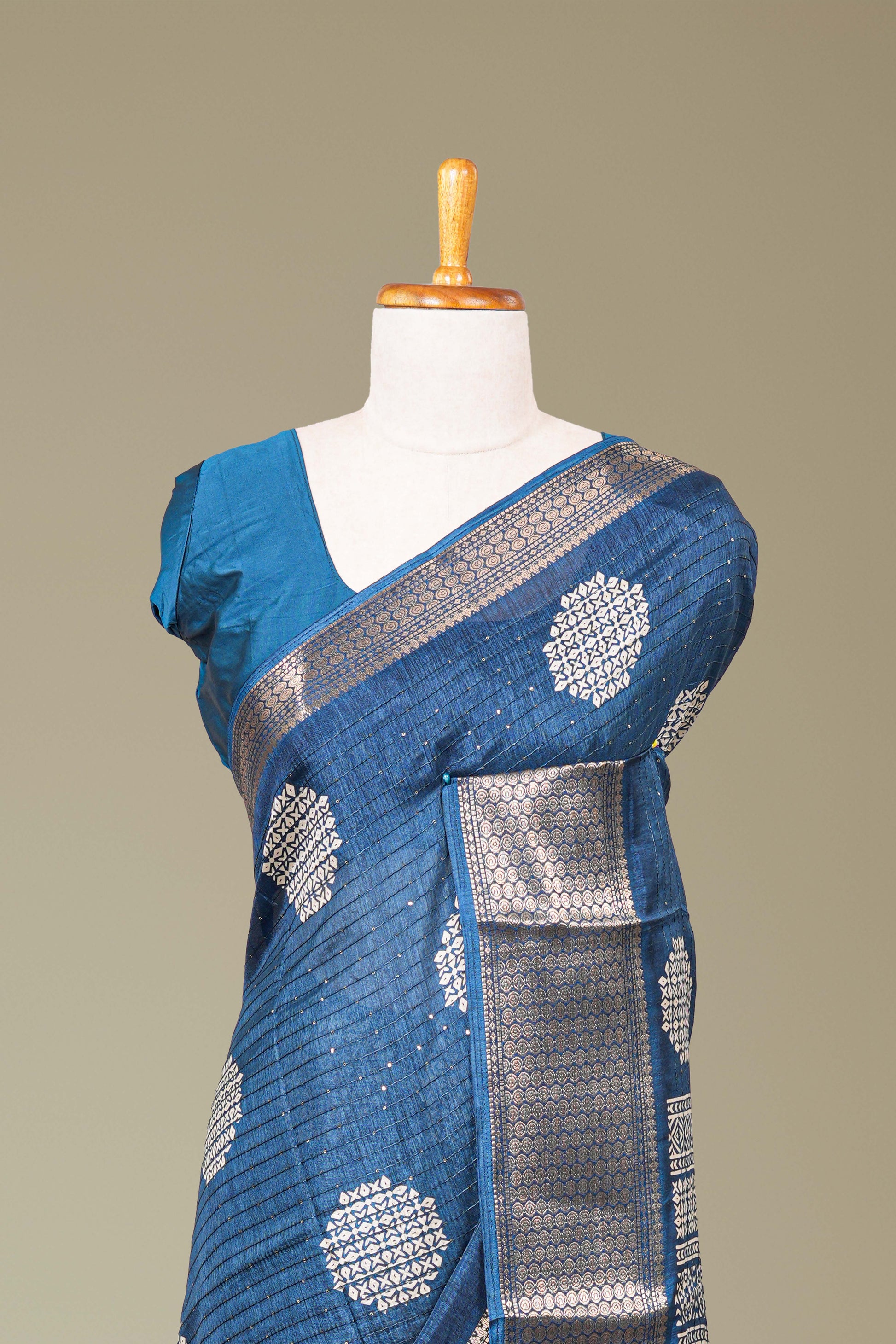 Blue printed pallu dupion silk saree