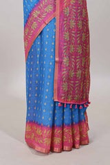  Blue printed pallu saree 