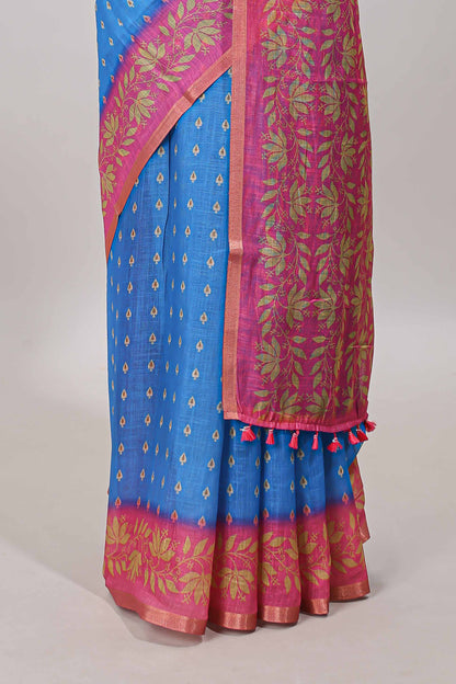  Blue printed pallu saree 