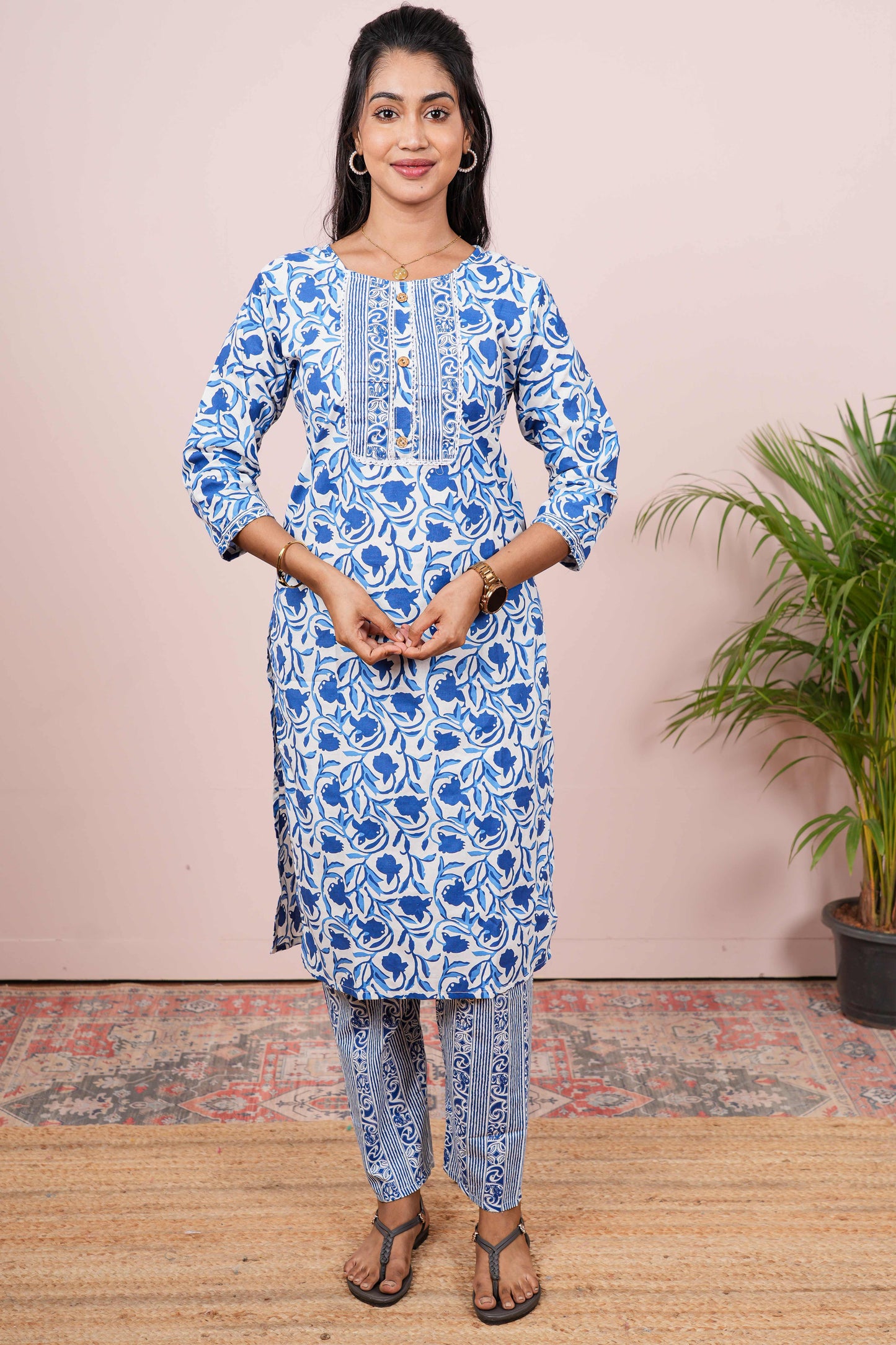 Blue printed salwar suit set