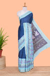 Blue printed silk saree