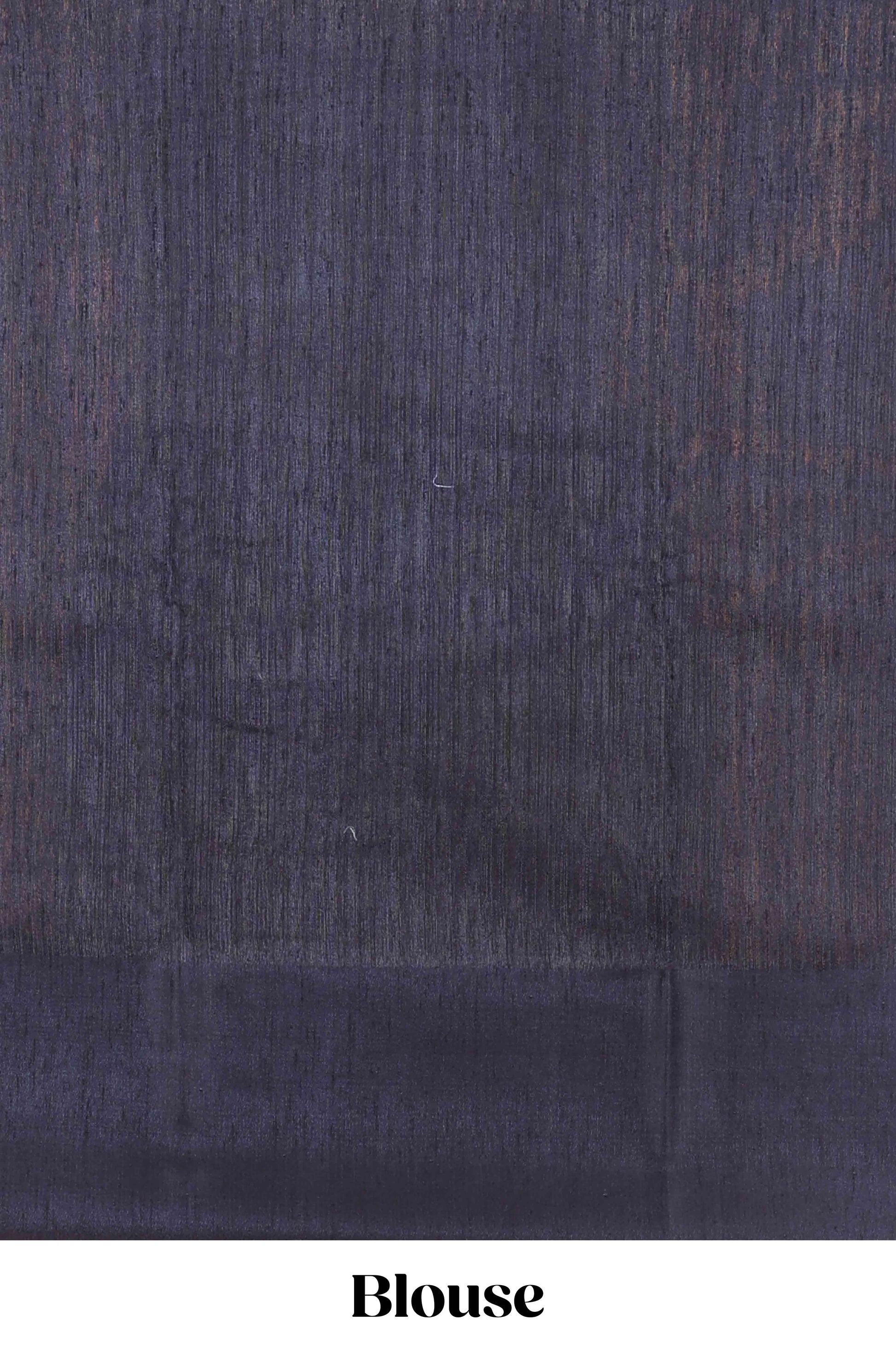 Blue printed woven linen saree