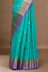 Blue purple border silk saree