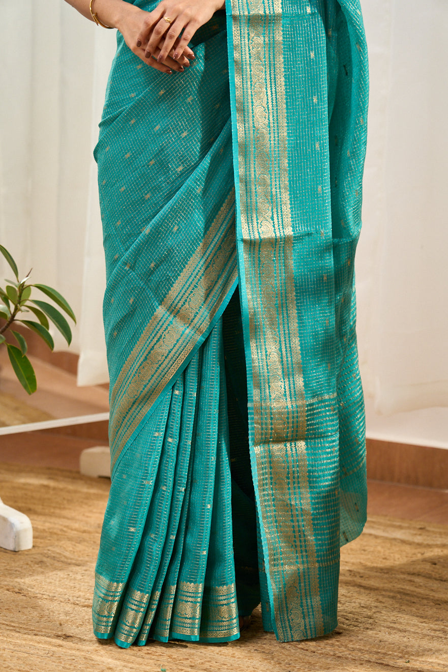 Blue raw silk elegant saree