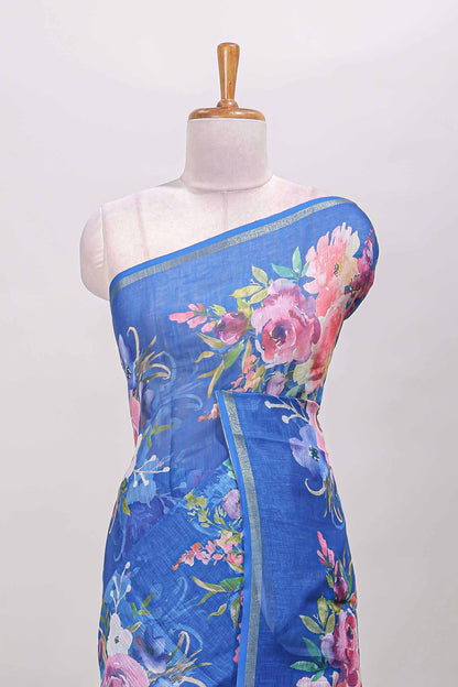 Blue saree with self zari border