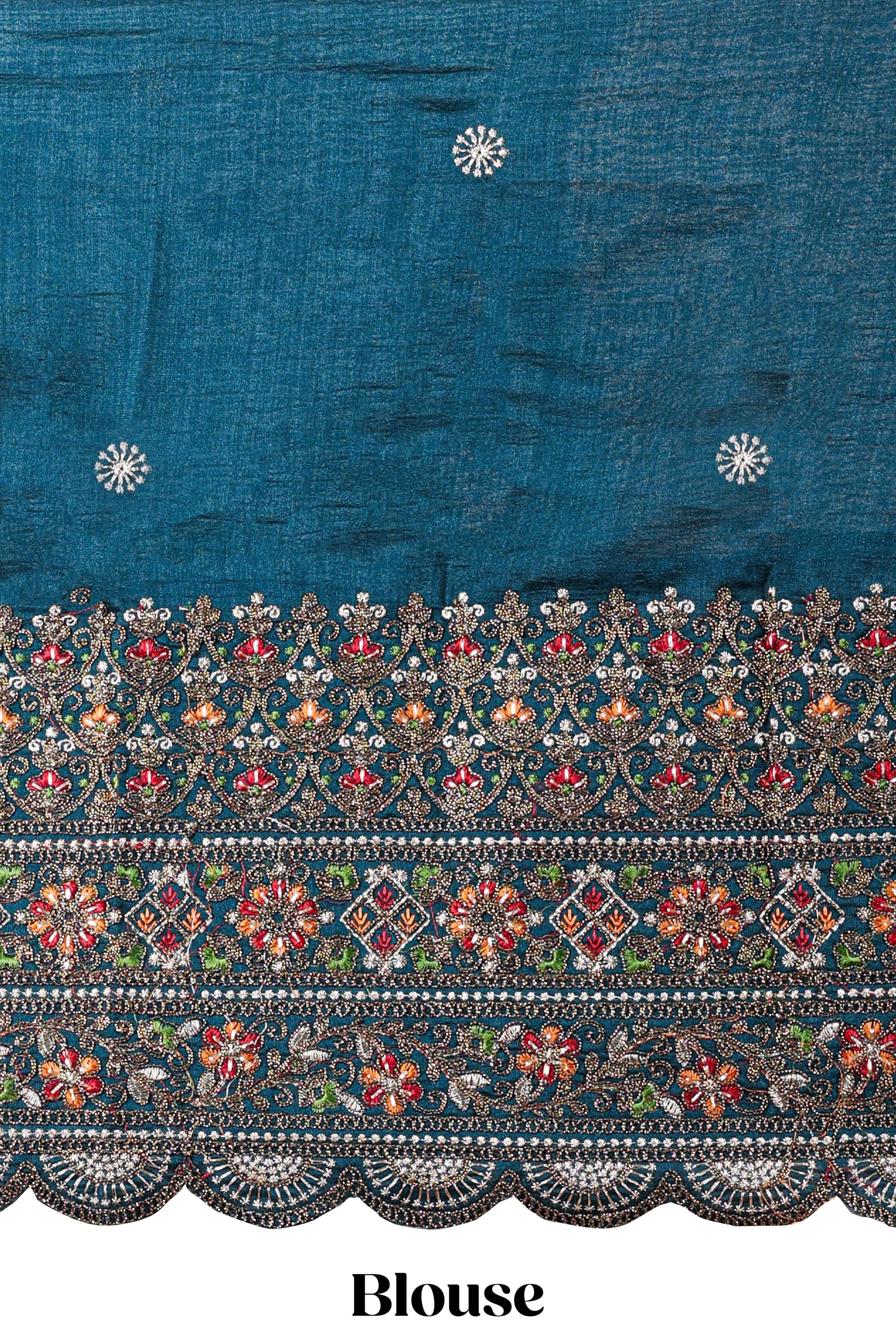 Blue satin crepe modern festive saree