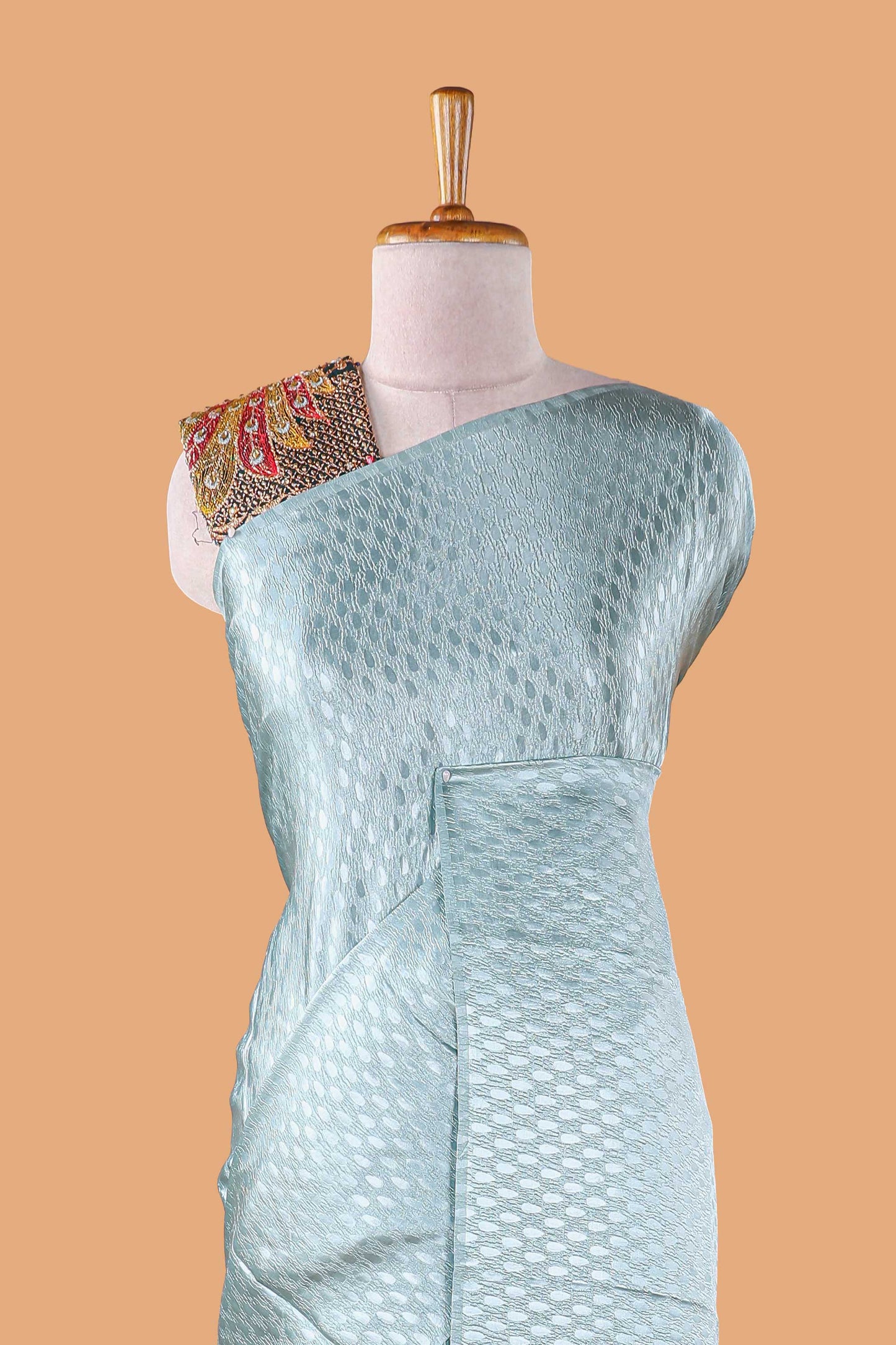 Blue satin georgette borderless saree