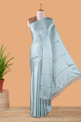 Blue satin georgette crush saree