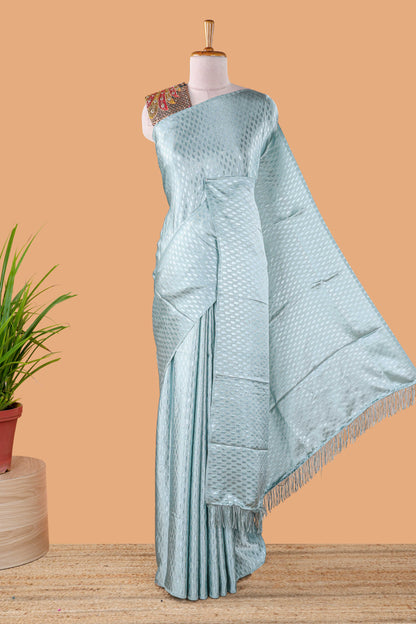 Blue satin georgette crush saree