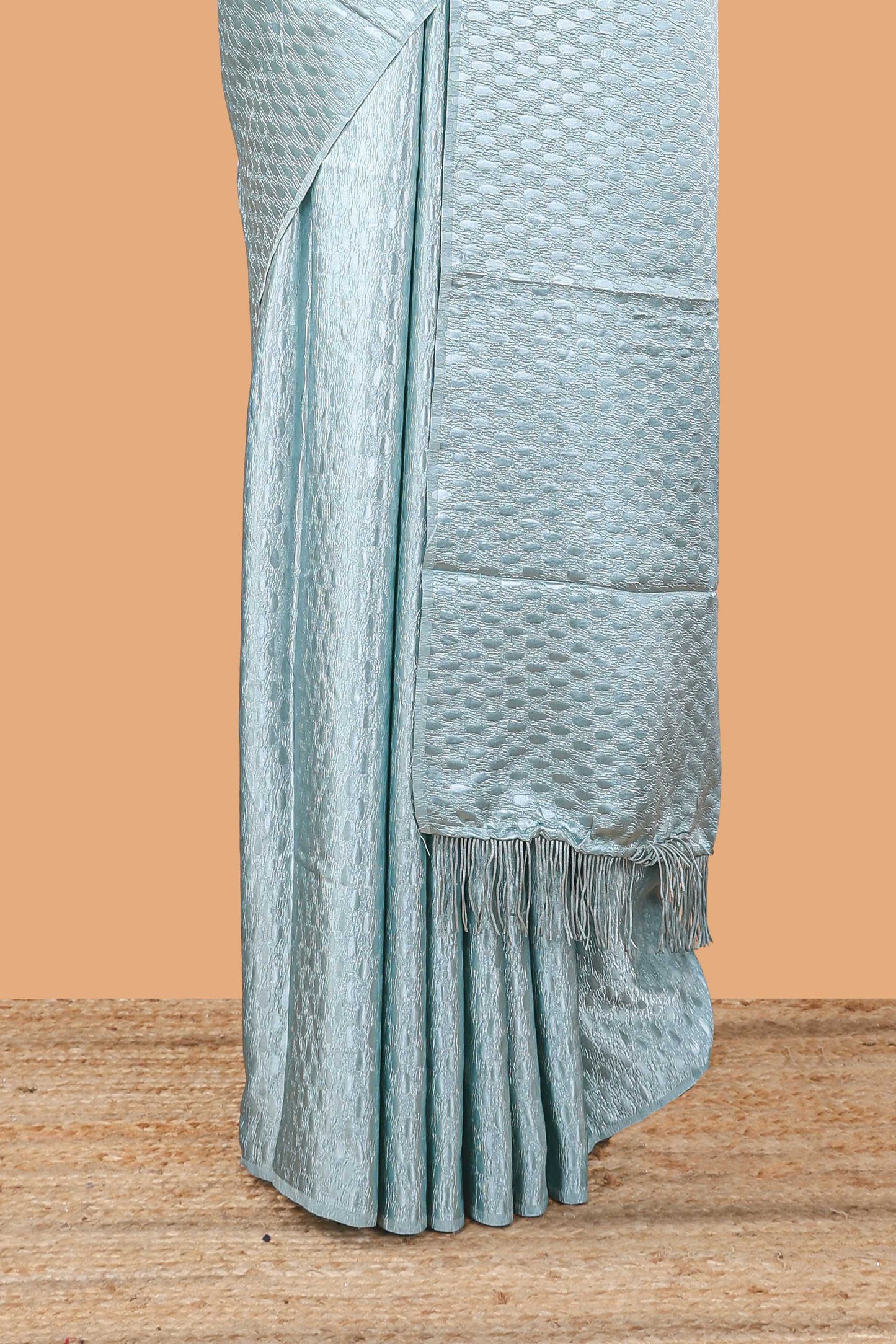 Blue satin georgette drape saree