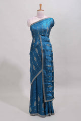 Blue scallop border saree