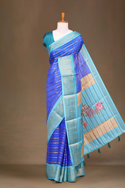 Blue semi banarasi dola saree