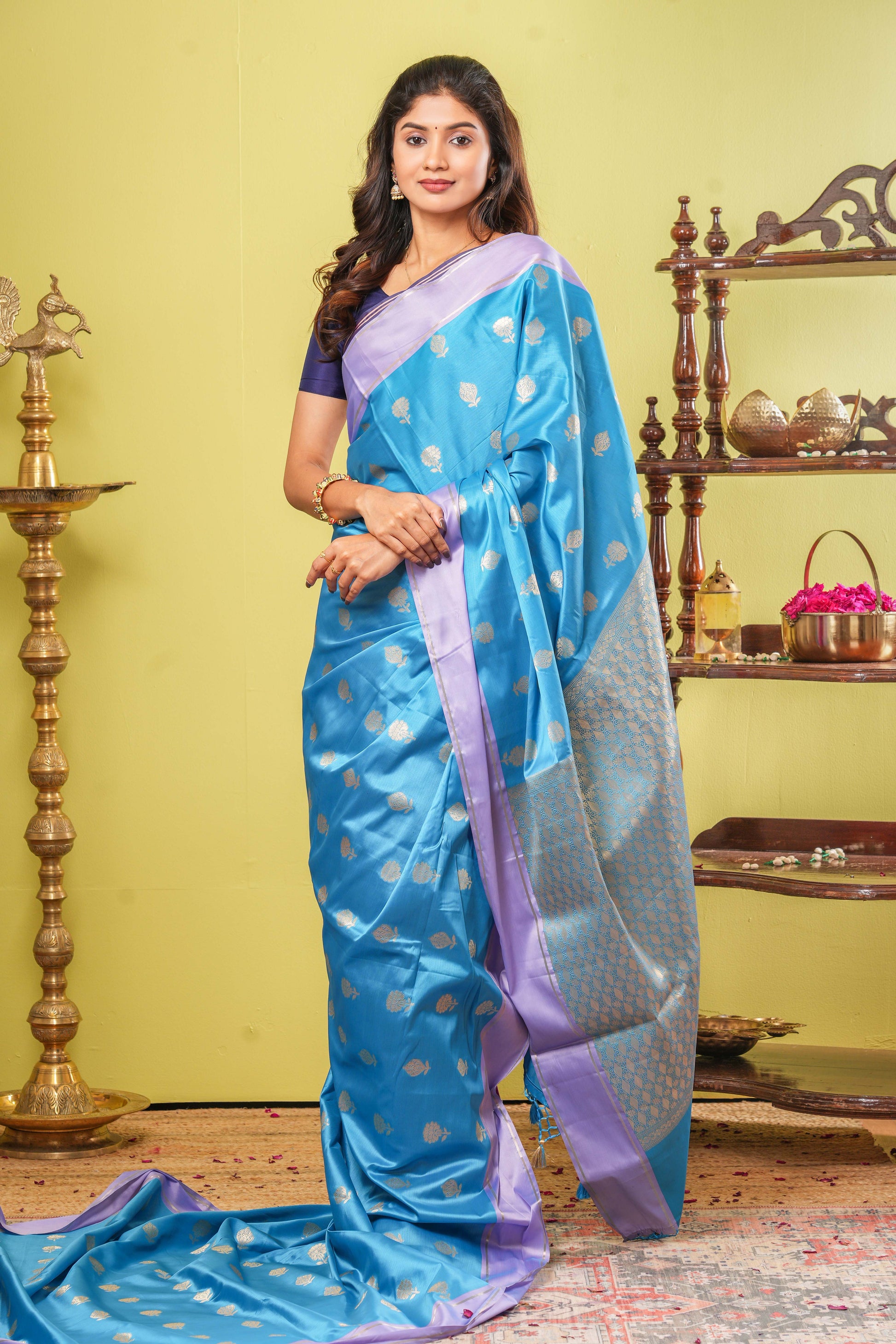 Blue semi soft silk elegant drape saree