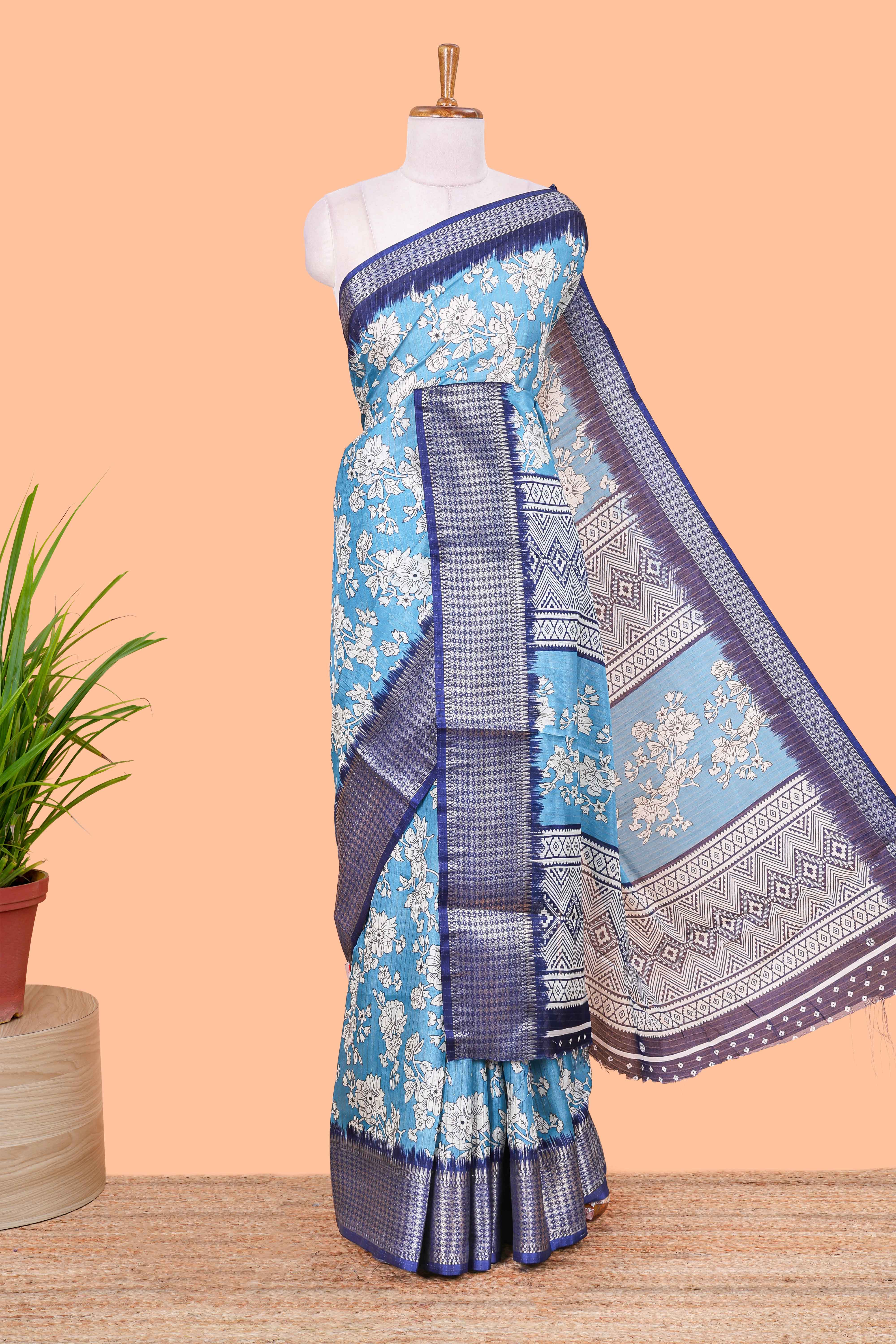 Blue silk dola fabric