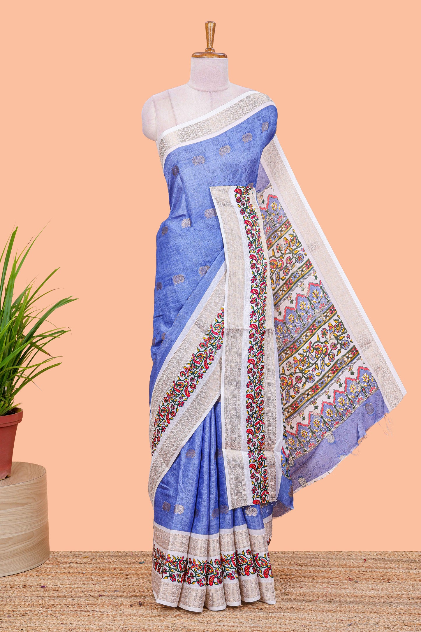 Blue silk dola weave
