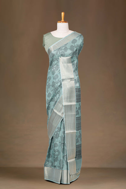 Blue silk floral saree