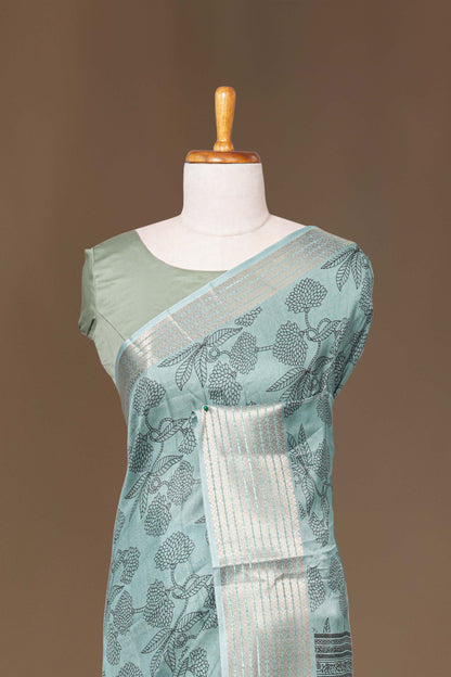 Blue silk saree with jacquard border