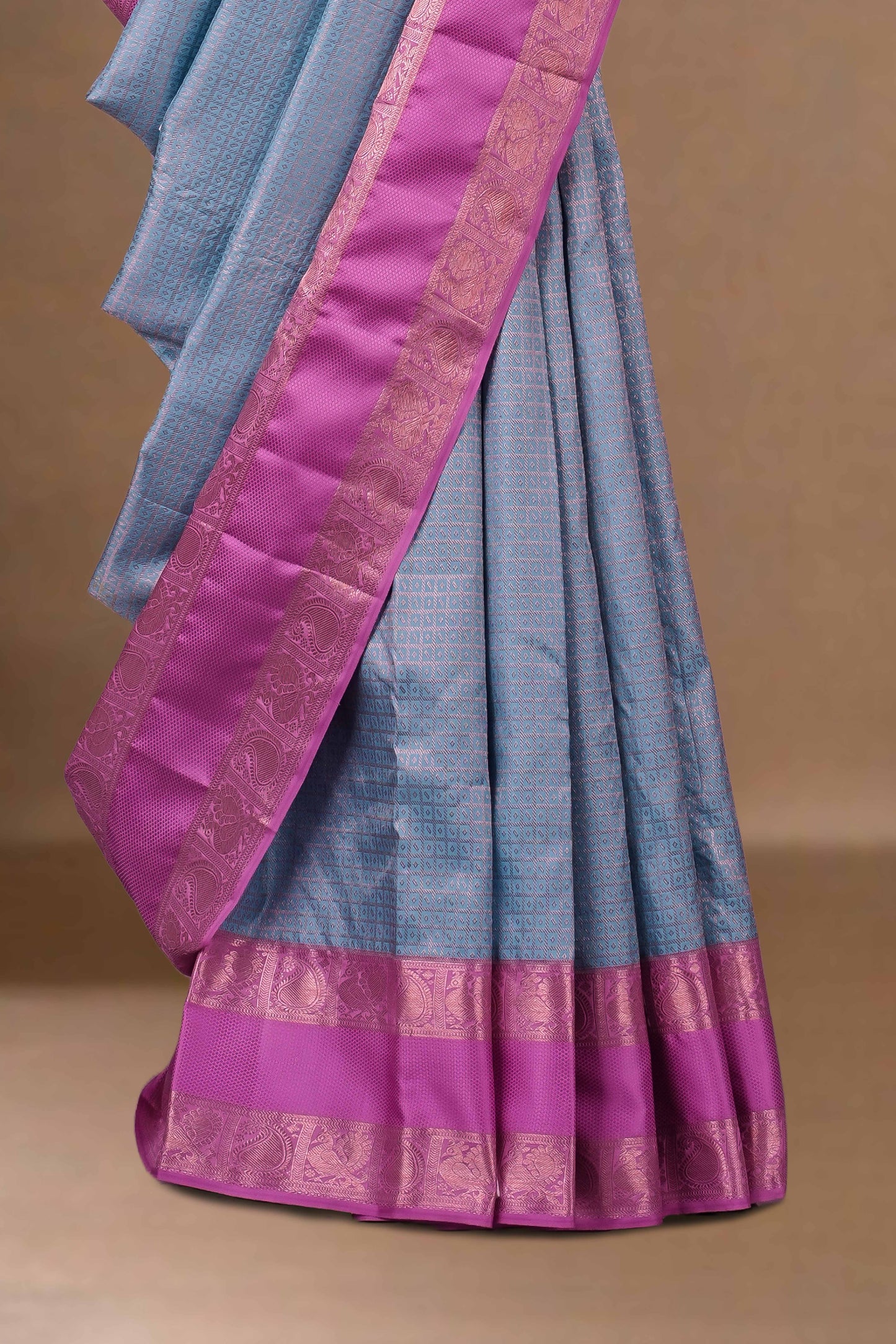 Blue silk saree with magenta border