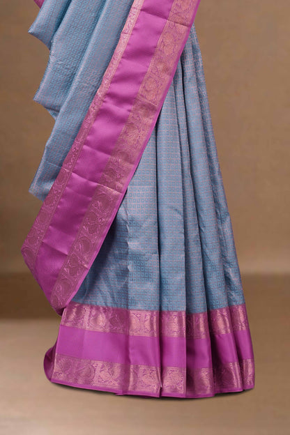 Blue silk saree with magenta border