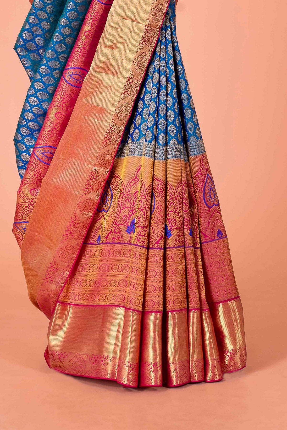 Blue silk saree with zari border