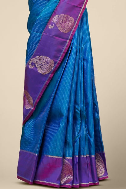 Blue silk saree with zari motifs