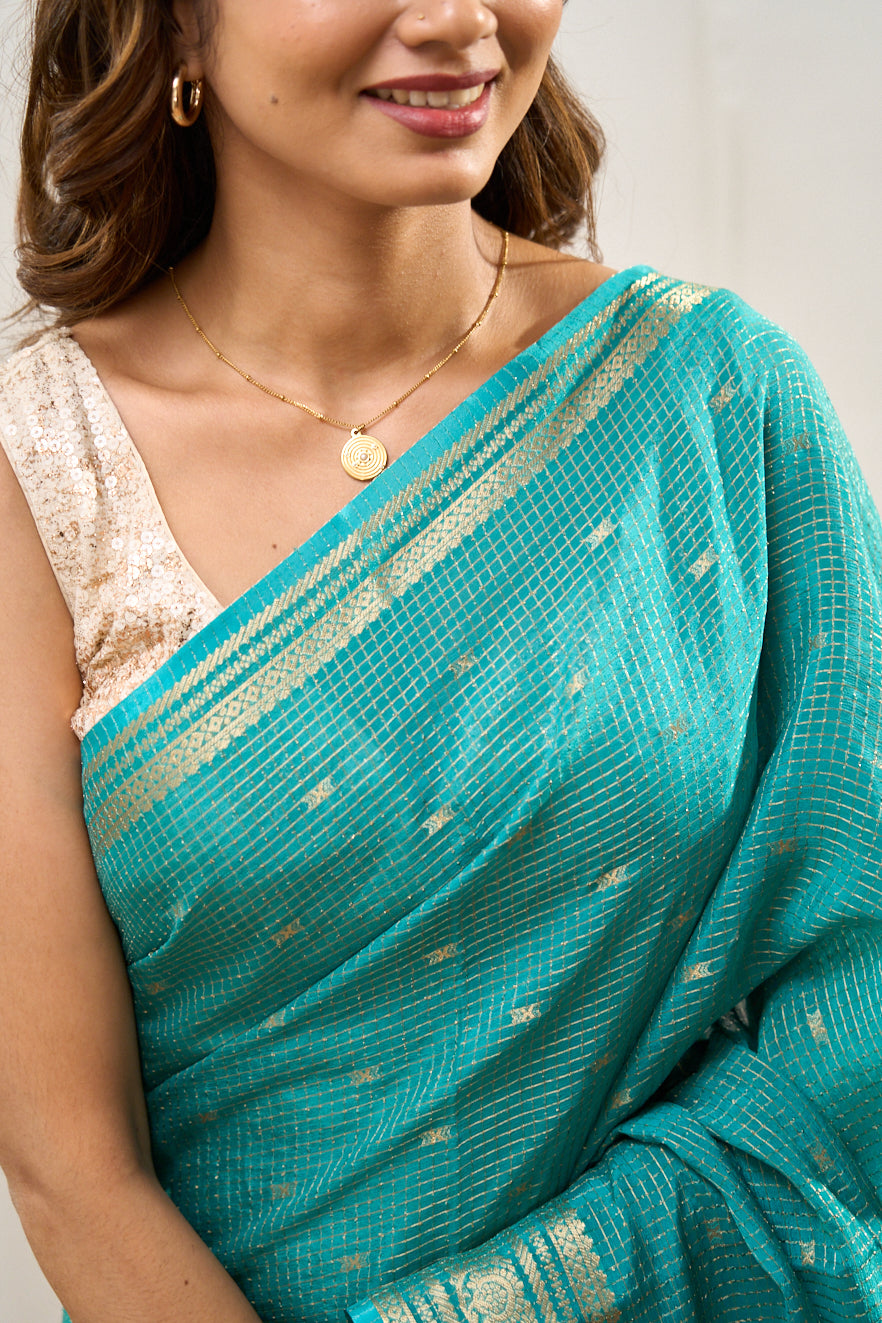 Blue silk zari border saree
